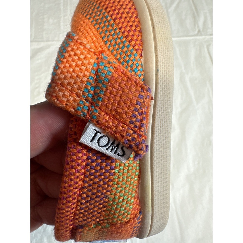 TOMS Toddler Shoes Orange Multi Stripe Hook Loop Size T3 - Picture 5 of 7